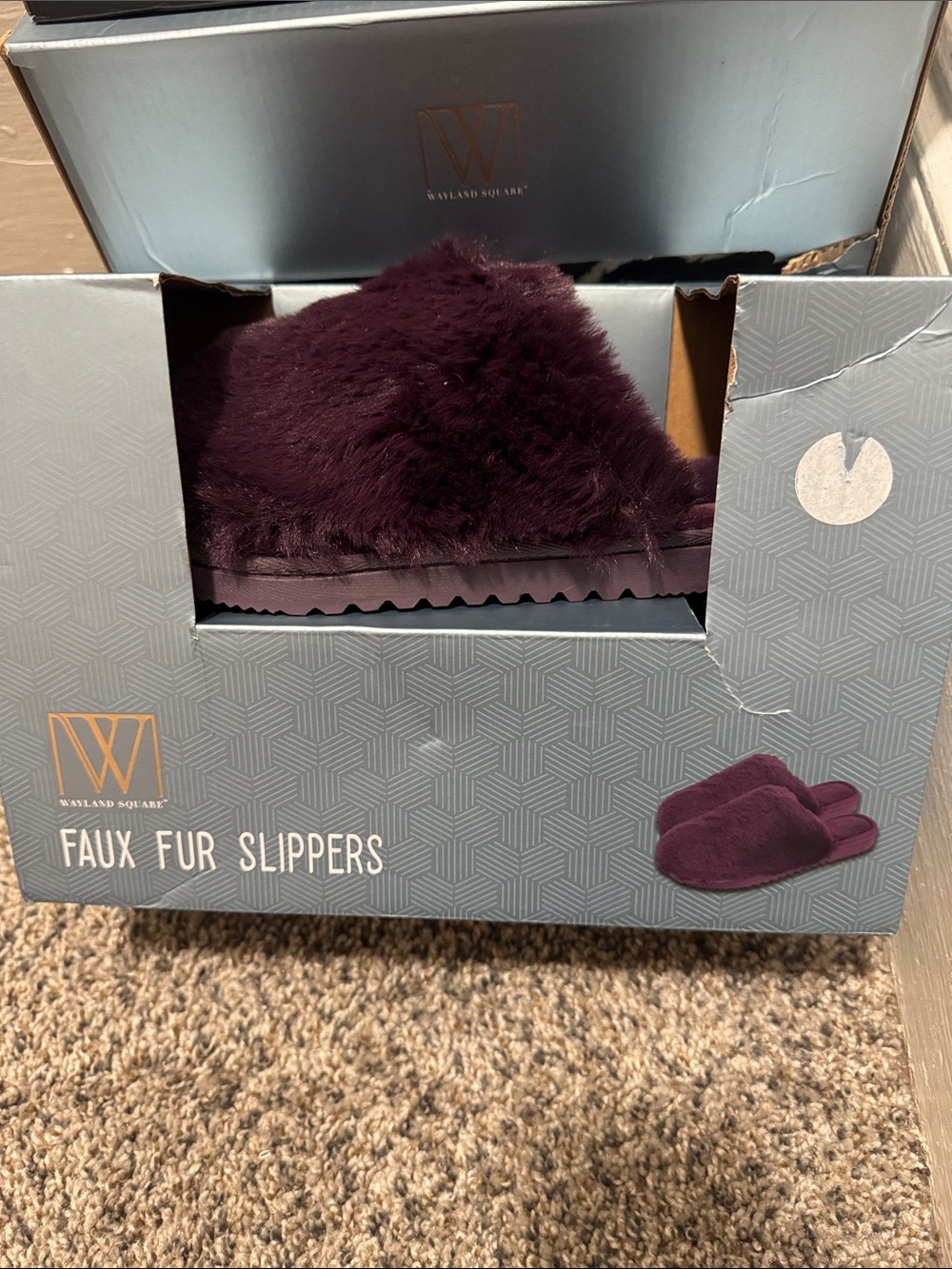 Wayland Square Faux Fur Slip-On Slippers — Plum